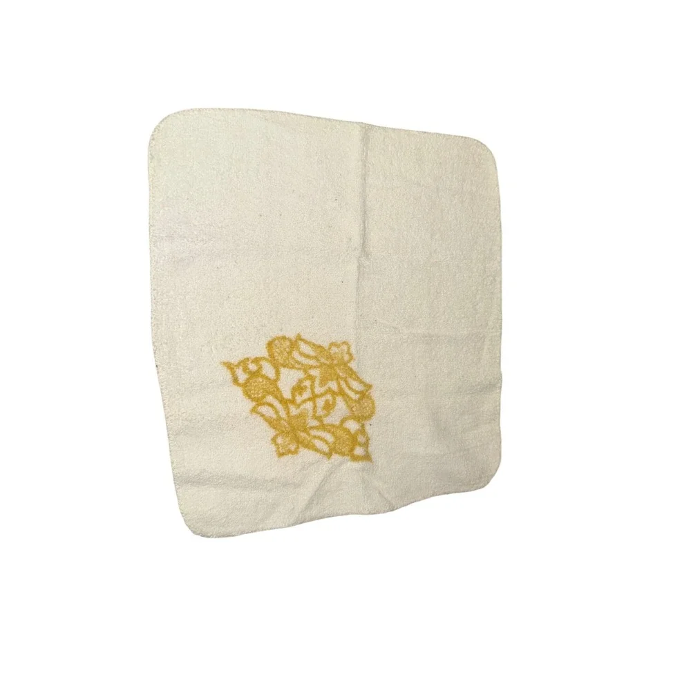 Vintage Ivory Monogrammed Towel Set Gold Letter M Fringe Guest Hand Towels